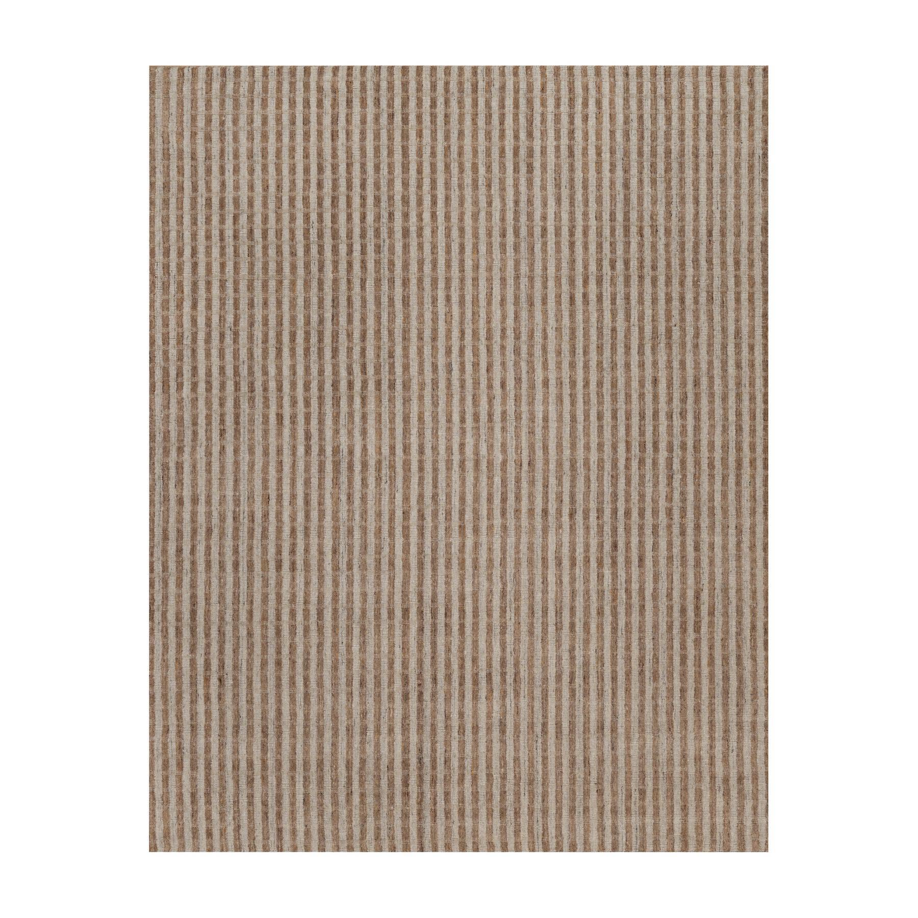 Tan and Chocolate Brown, Hand Loomed, Vertical Stripes Design with Salt and Pepper Effect, Undyed Natural Wool, Oriental Rug